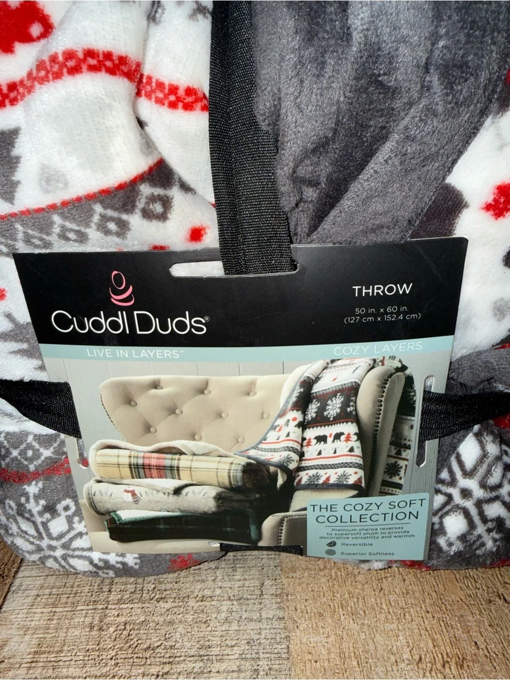 Cuddl Duds Black Red White Plaid Cozy Soft Throw Blanket Reversible 50”x60” NEW